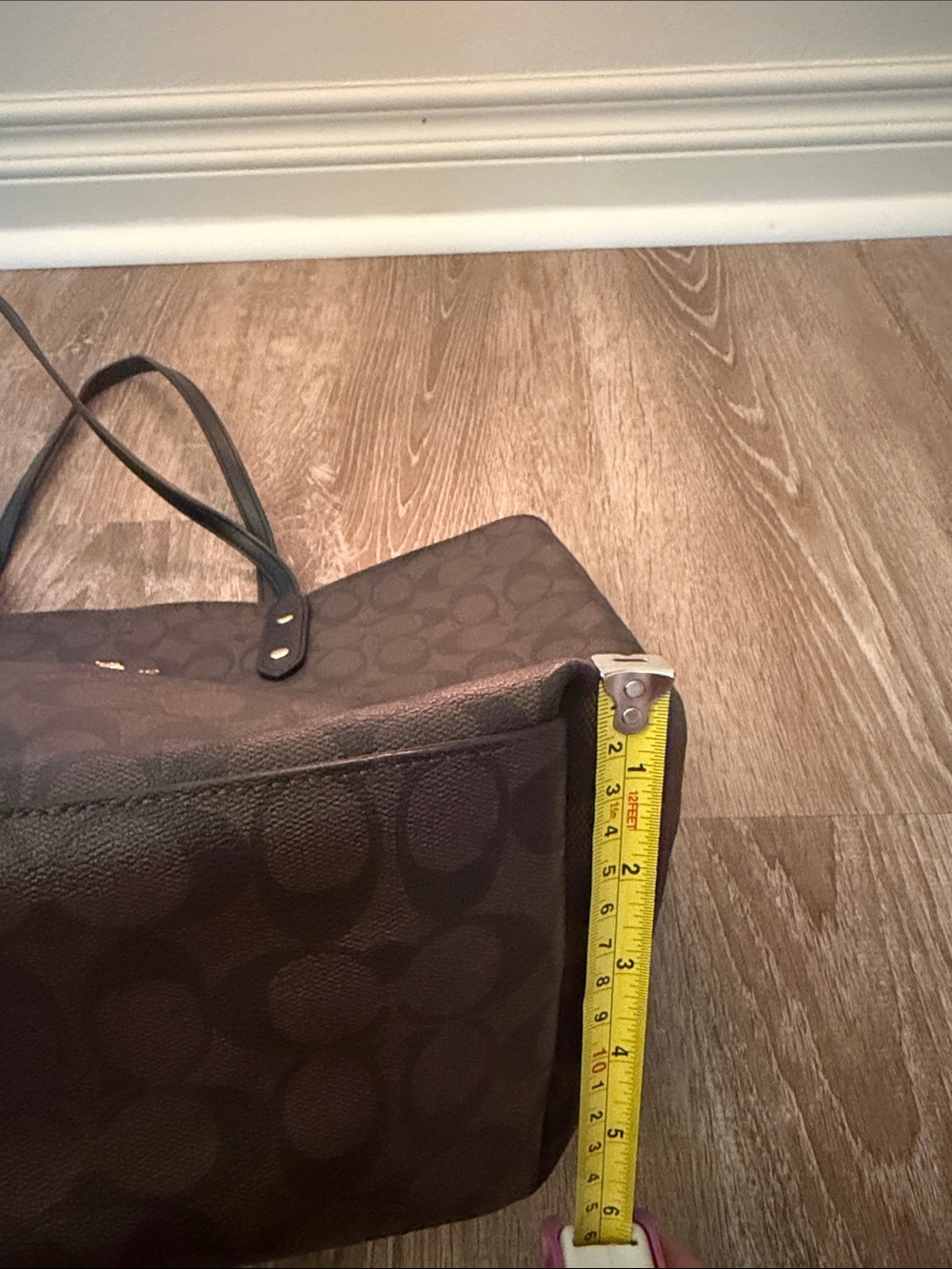 Coach Dark Brown Signature Canvas City Tote with Black Straps - Picture 10 of 11